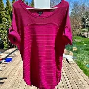 Apt. 9 Size 1X Pullover Short Sleeve Roll Tab Side Ruching Fuschia Comfort